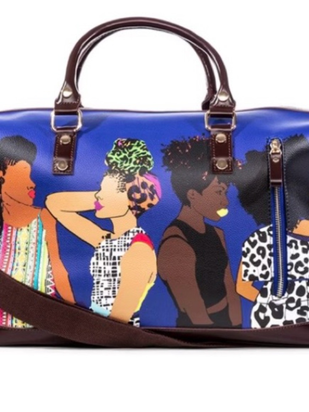 Blue Graphic Travel Weekender Bag with Women Illustration